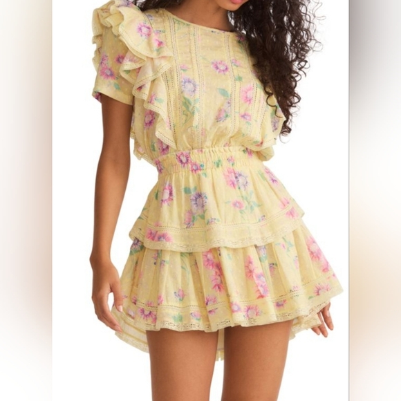 LoveShackFancy Yellow Floral Mini Dress